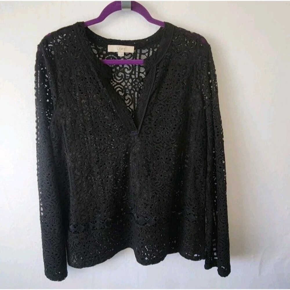LOFT Crochet See Thru Long Sleeved Top - Medium